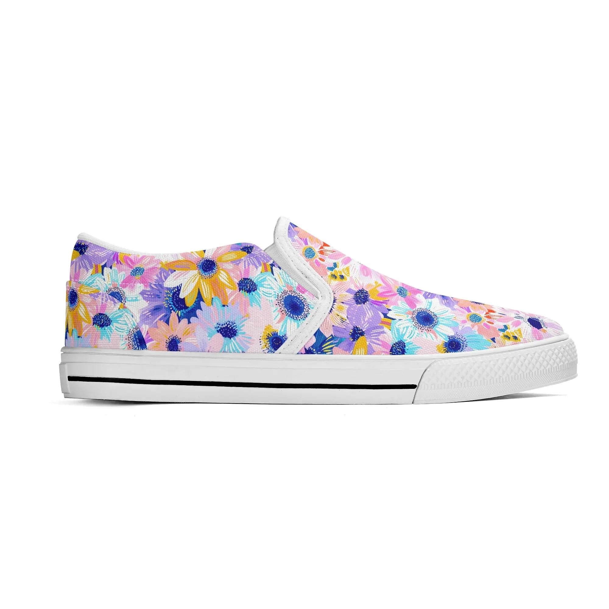 Watercolor Wonderland: Large Colorful Daisies Blooming with Radiance Womens Canvas Slip On Shoes US5-US12