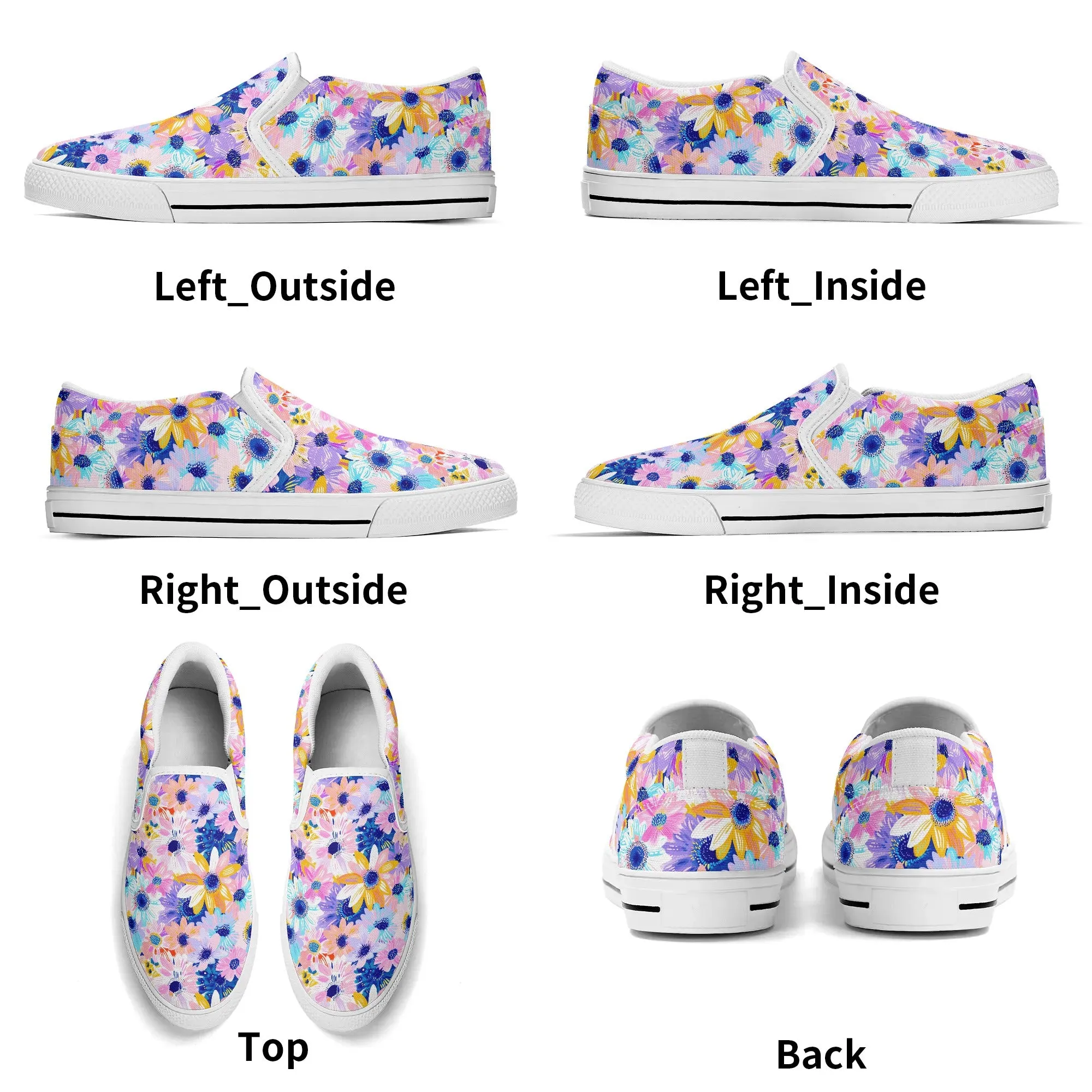 Watercolor Wonderland: Large Colorful Daisies Blooming with Radiance Womens Canvas Slip On Shoes US5-US12