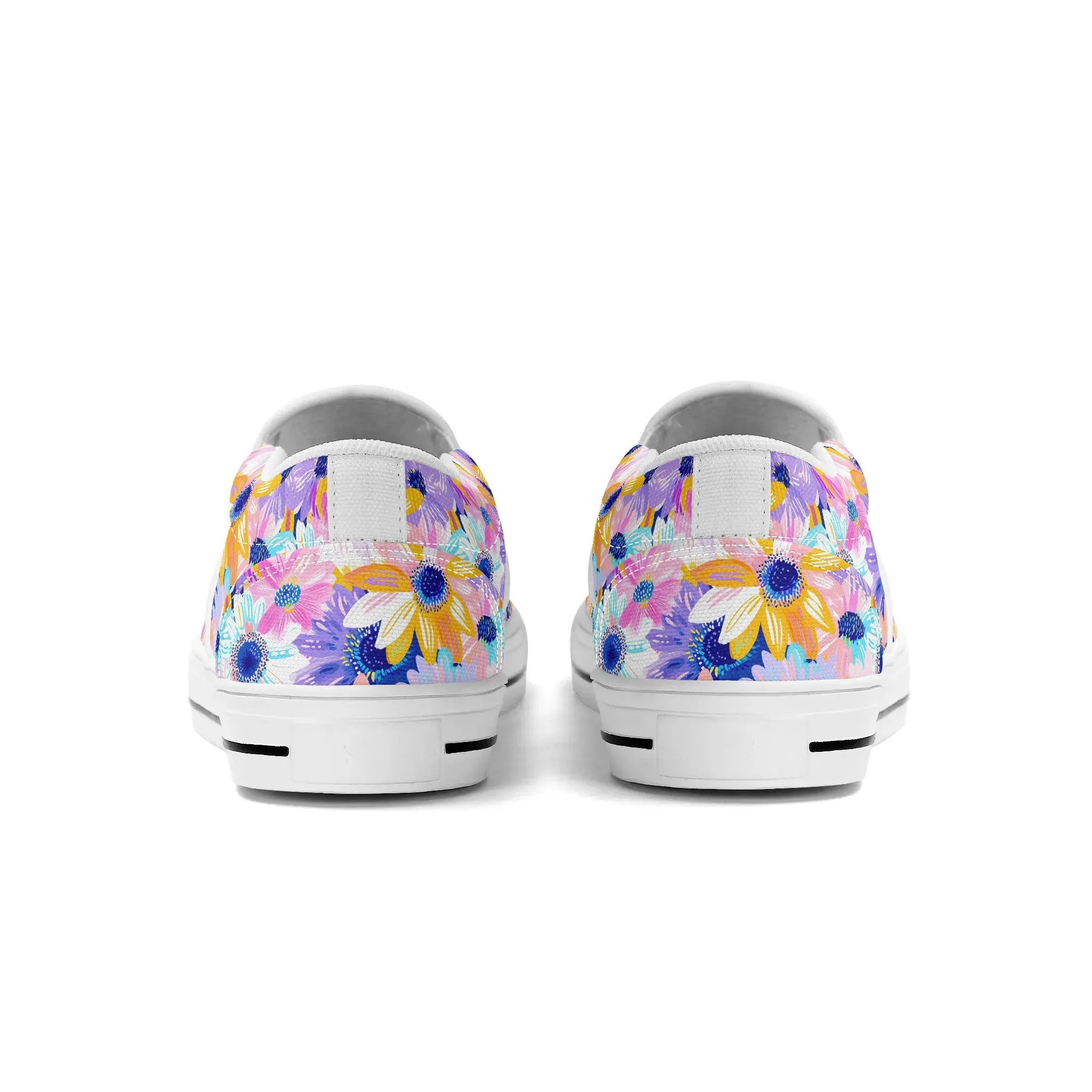 Watercolor Wonderland: Large Colorful Daisies Blooming with Radiance Womens Canvas Slip On Shoes US5-US12