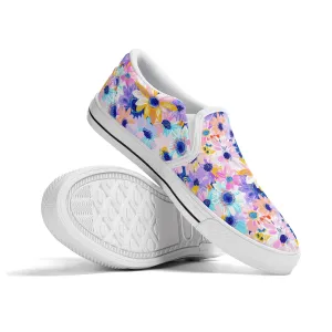 Watercolor Wonderland: Large Colorful Daisies Blooming with Radiance Womens Canvas Slip On Shoes US5-US12