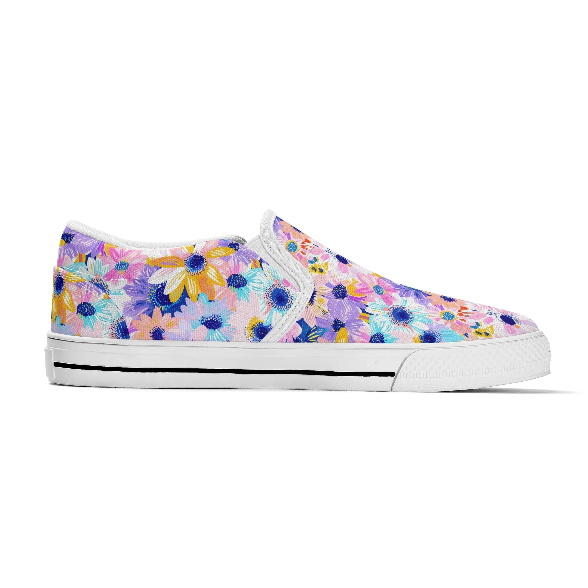 Watercolor Wonderland: Large Colorful Daisies Blooming with Radiance Womens Canvas Slip On Shoes US5-US12