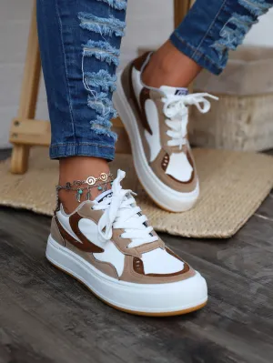 Women Colorblock Lace-up Front Casual Shoes, Sporty Outdoor Skate Shoes
