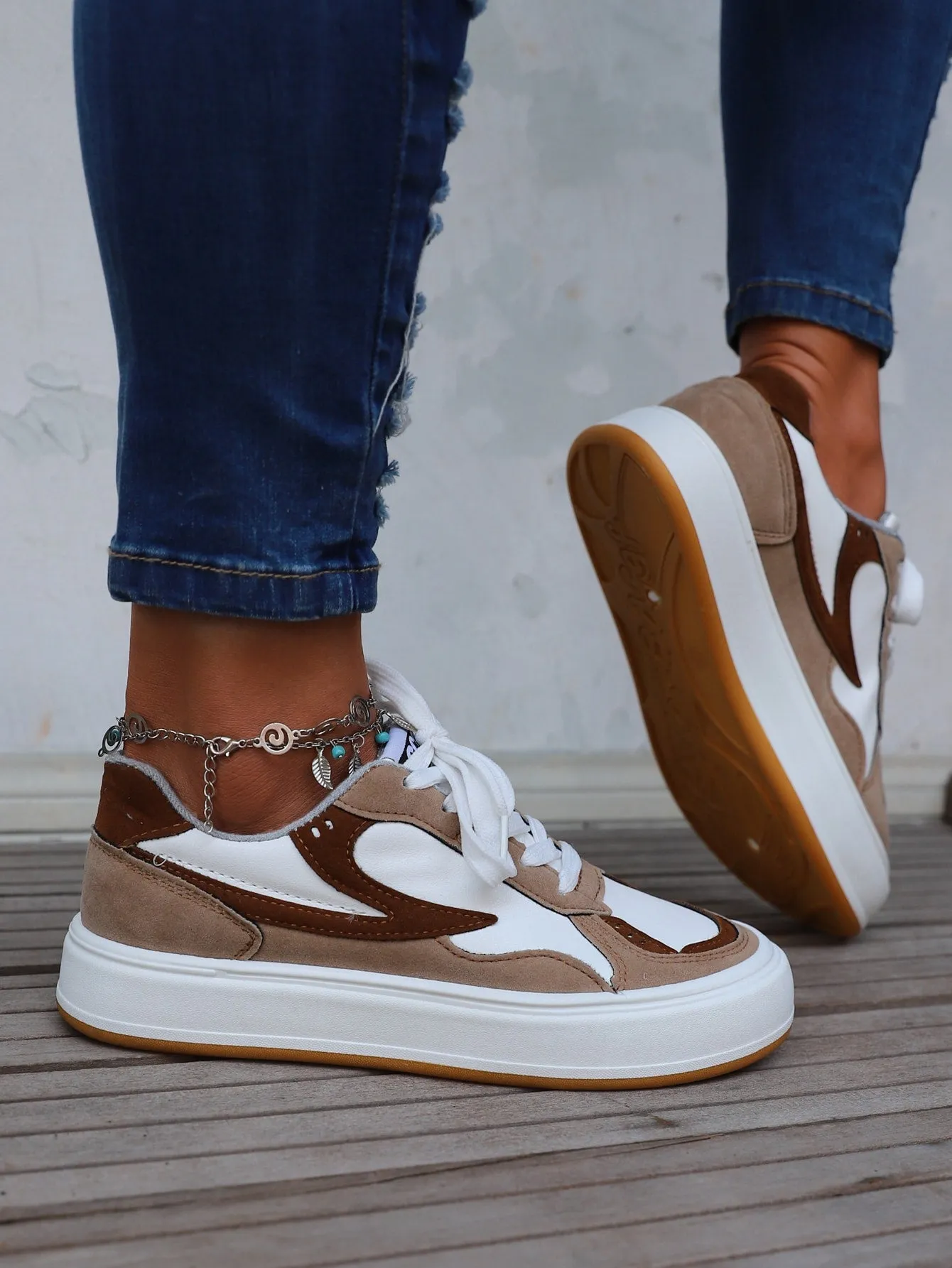 Women Colorblock Lace-up Front Casual Shoes, Sporty Outdoor Skate Shoes