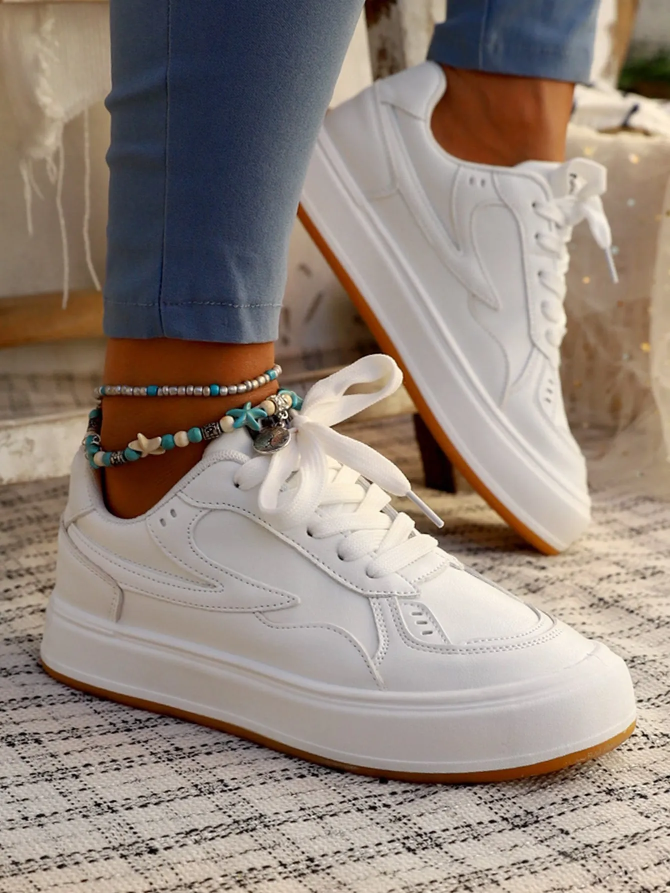 Women Colorblock Lace-up Front Casual Shoes, Sporty Outdoor Skate Shoes