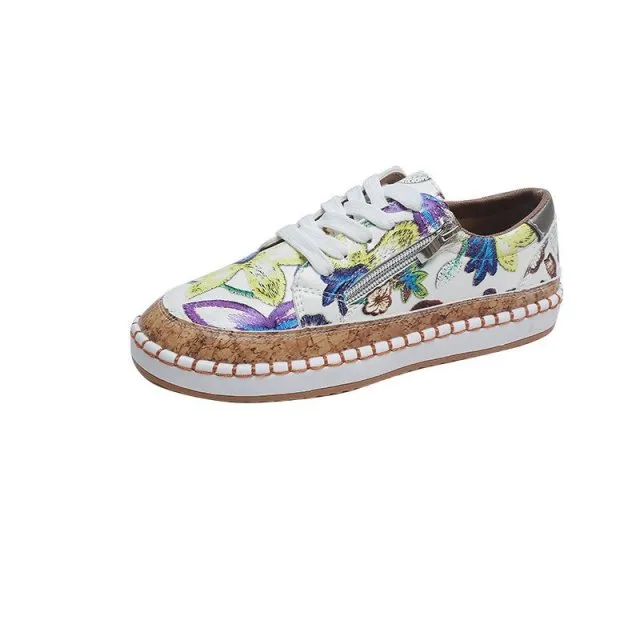 xiangtuibao  Women Flower Print Sneakers Comfy Wearable Lace Up Casual Sneakers Running Walking Female Shoes Stitching Skate Shoes Plus Size