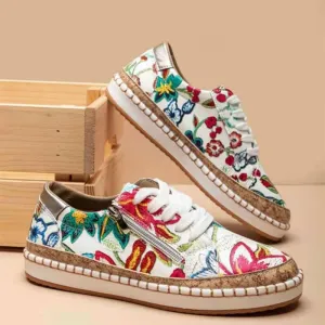 xiangtuibao  Women Flower Print Sneakers Comfy Wearable Lace Up Casual Sneakers Running Walking Female Shoes Stitching Skate Shoes Plus Size