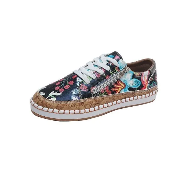 xiangtuibao  Women Flower Print Sneakers Comfy Wearable Lace Up Casual Sneakers Running Walking Female Shoes Stitching Skate Shoes Plus Size