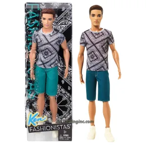 Year 2014 Barbie Ken Fashionistas Series 12 Inch Doll - RYAN CFG20 in Grey T-Shirt and Green Short Denim Pants with White Basketball Shoes